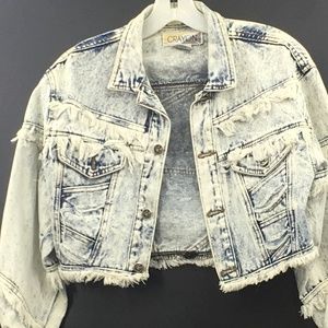 CRAYON Cropped Vintage Acid Wash Jeans Jacket
